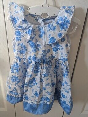 Nanette Kids Blue Floral Ruffle Sundress for Girls - Sleeveless Casual Dress